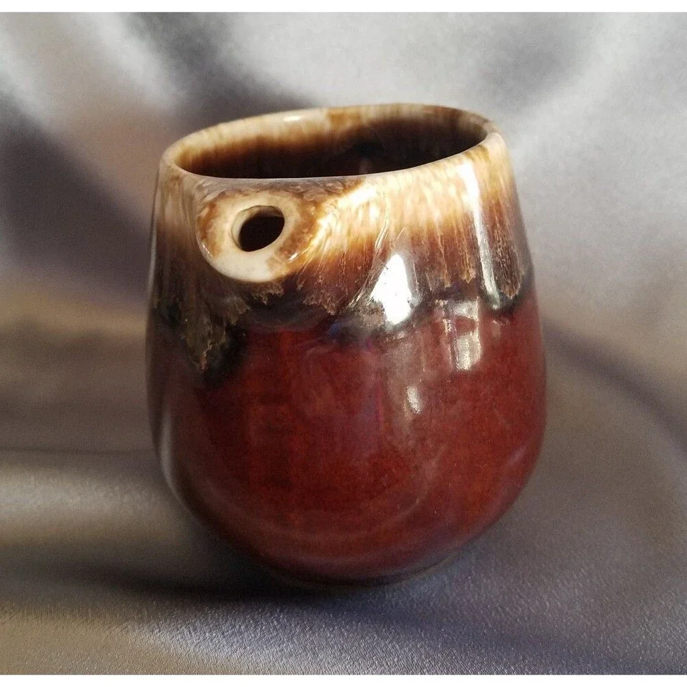 Vintage Brown Drip Glazed Pottery Creamer Pitcher Marked USA Cottage core
